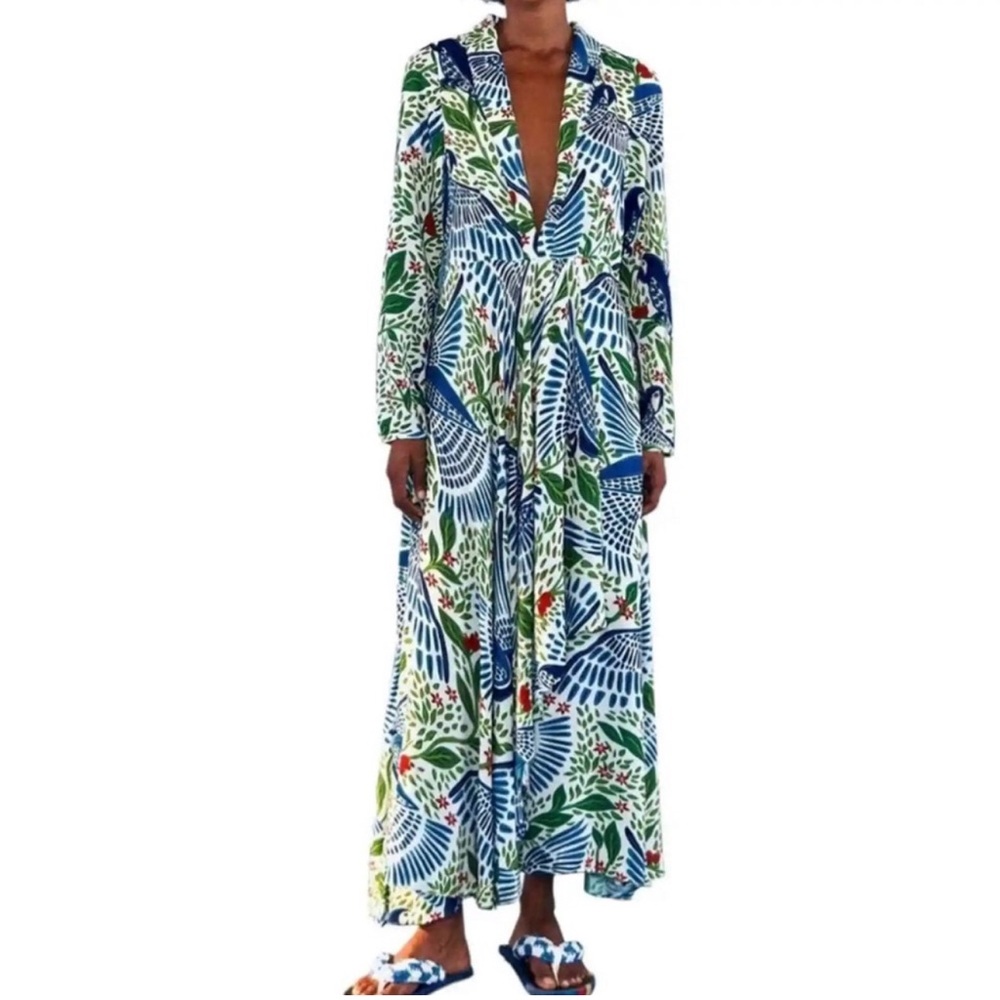 FARM Rio Blue and Green Tropical Maxi Dress